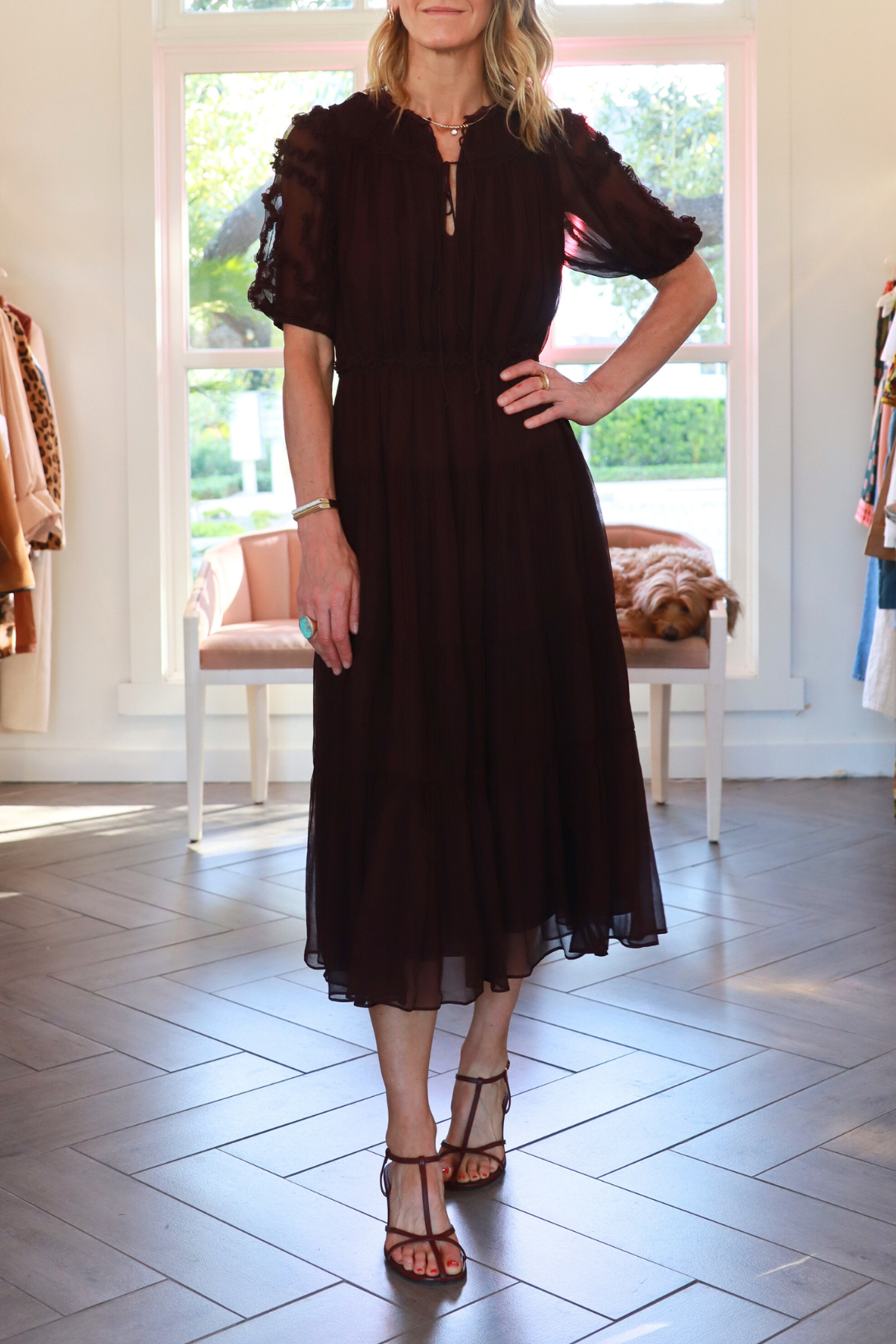 silk midi dress with short sleeves Reiss Satin Short-Sleeve Midi Dress in Khaki