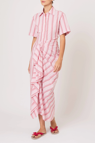 Gathered Ruffle Shirt Dress | Red Stripe