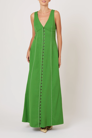 Row, Row, Row Your Buttons Dress | Grass Green