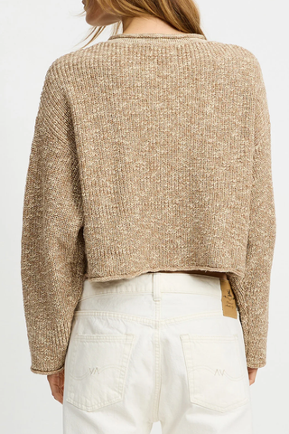 Cropped Relaxed Sweater | Tan Marled