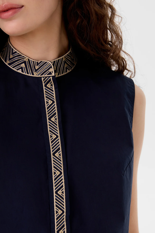 Andorra Iris Embroidery Top | Navy Blue