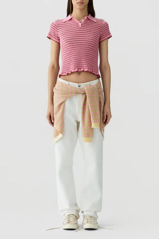 Smocked Shrunken Polo | Sprinkle / Burnt Sienna