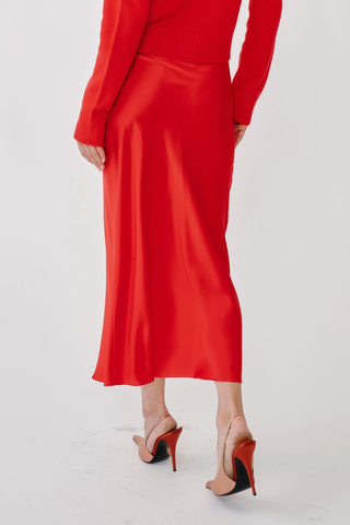 Miranda Scallop Trim Bias Cut Pull On Skirt | Scarlet