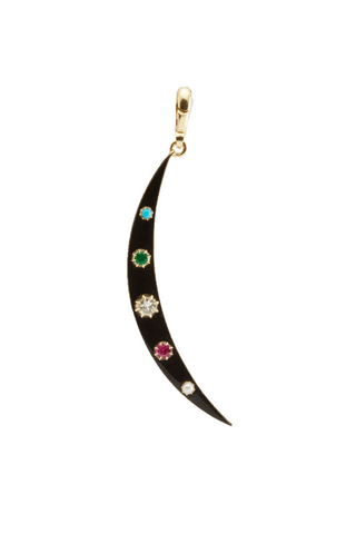 Black Enamel Crescent Charm | Multi Stone