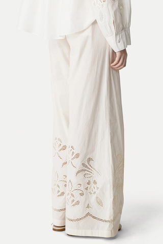 “Lunamaris” Embroidery Cropped Poplin Trousers| Avorio