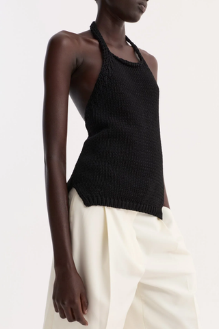 Chunky Knit Halter Top | Black