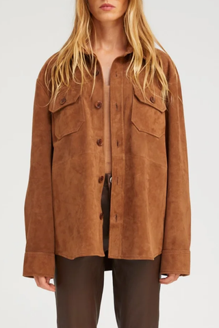Suede Shacket | Dark Cognac