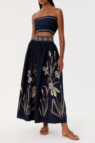 Flavia Iris Embroidery Top | Navy Blue