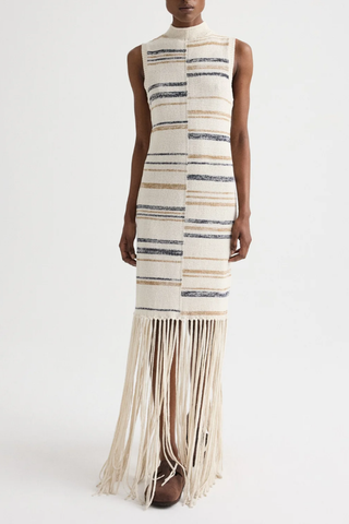Fringe Sleeveless Dress | Ivory Multi