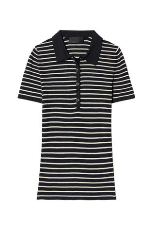 Fenna Stripe Polo | Black/Thin Ivory Stripe