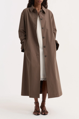 Technical Check Belted Coat | Brown Multi Check