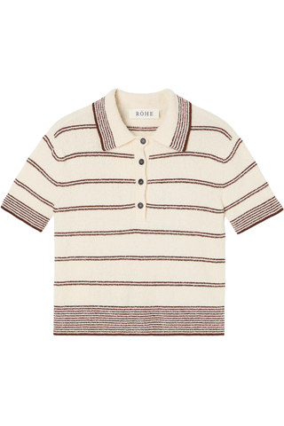 Towelling Striped Polo | Cream / Brown Stripe