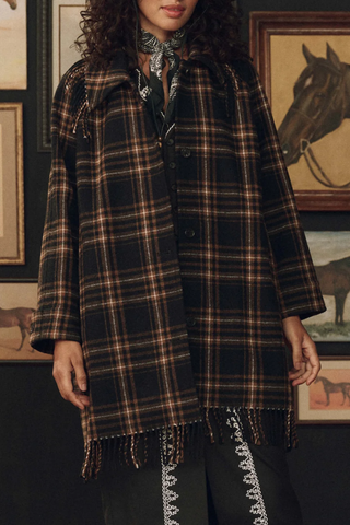 The Fringe Coat | Caramel And Black Frontier Plaid