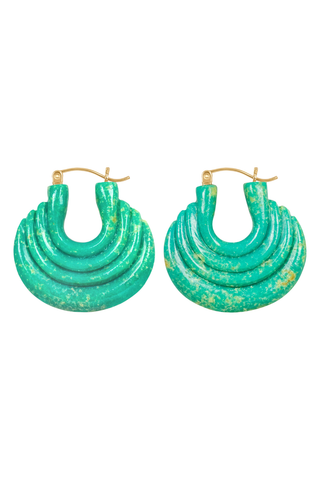 Carved Gong Hoop Earrings | Green Turquoise