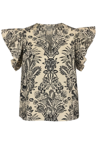 Severine Flutter Sleeve Top | Ivory Flora