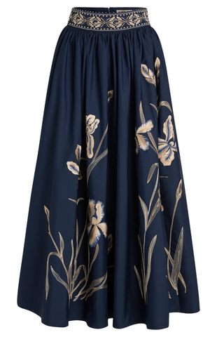 Ombretta Iris Embroidery Skirt | Navy Blue