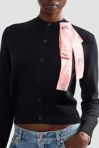 Embellished Merino Wool Cardigan | Black