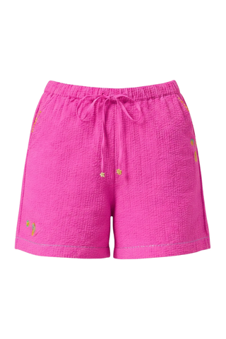 Mithai Embroidered Seersucker Shorts | Pink