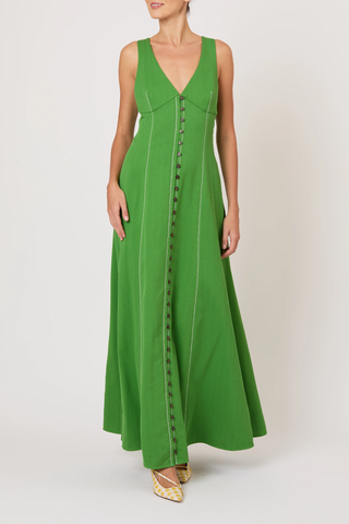 Row, Row, Row Your Buttons Dress | Grass Green