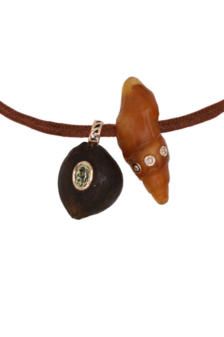 Costa Rica Oval Sillimanite and Fossil Agate with Diamonds Bead on Cord