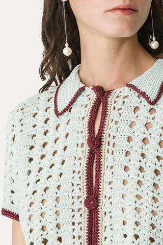 "Cable' Luxe" Handmade Crochet Polo Shirt | Plume