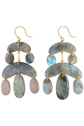 Tiny Cut Stone Chandelier Earrings | Labradorite
