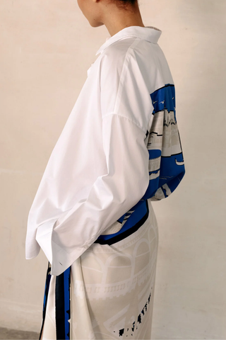 Sirene Scarf Back Shirt | White/Lagoon