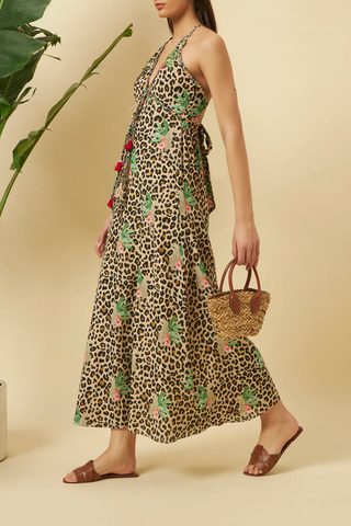 Silk Chiffon Halter Dress | Leopard Print