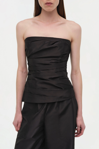 Emerson Ruched Taffeta Bustier Top | Black