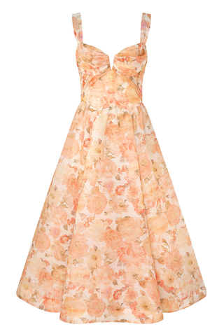 Rebellion Drape Midi Dress | Golden Bloom