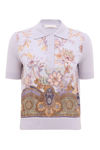 Luna Printed Silk Polo | Lilac/Print