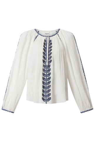 Lena Top | Ecru / Blue