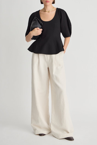 Bebe Ponte Peplum Top | Black