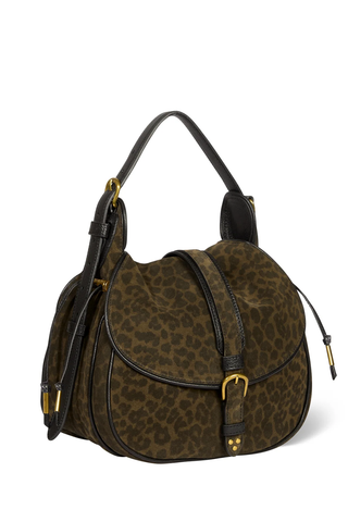 Gildas Shoulder Bag | Imprimé Léopard Kaki Split Suede