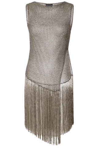 Metallic Netting Fringe Asymmetric Top | Gunmetal