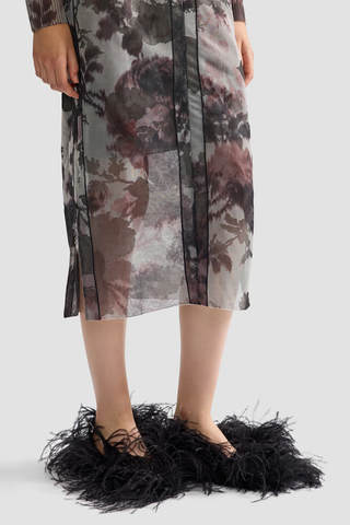 Floral Print Jacquard Knit Skirt | Dove Grey