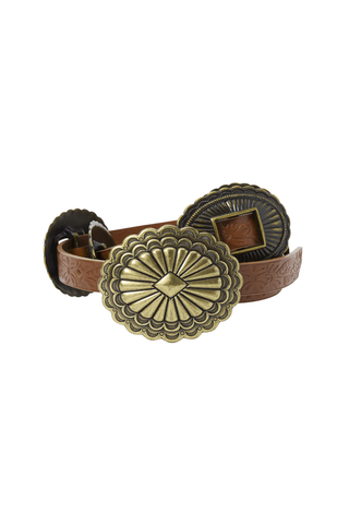 The Tooled Leather Concho Belt | Cognac With Brass
