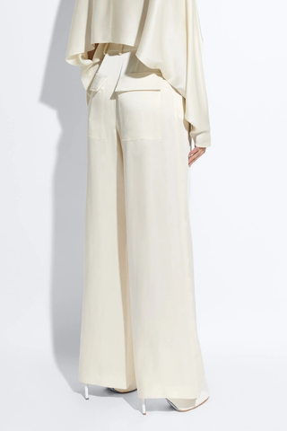 Satin Relaxed Pleated Pant | Cream