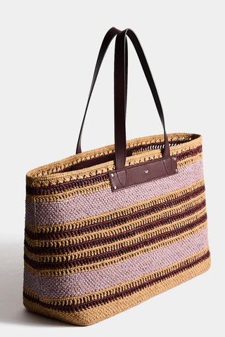 E/W Raffia Stripe Tote | Iris