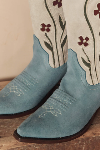 The Suede Cowboy Boot | Washed Indigo Floral