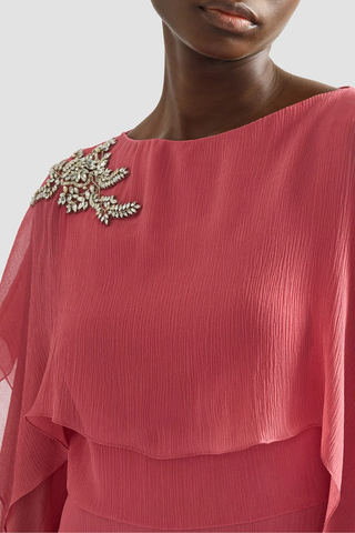 Embellished Silk Creponne Long Sleeve Gown | Cherry