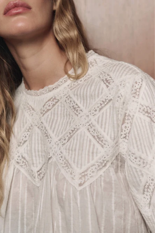 The Lattice Lace Victorian Top | White