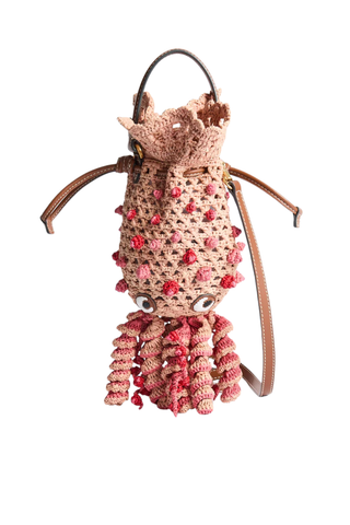 Raffie Squid Crossbody | Natural Raffia Pink
