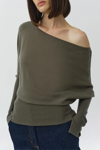 Lavina Draped Off Shoulder Sweater | Sea Turtle