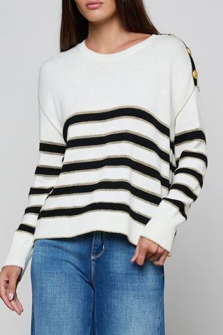 Bishop Striped Crew Sweater | Ivory/Black/Gold Stripe