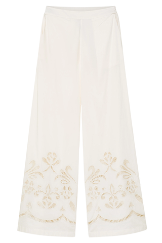 “Lunamaris” Embroidery Cropped Poplin Trousers| Avorio