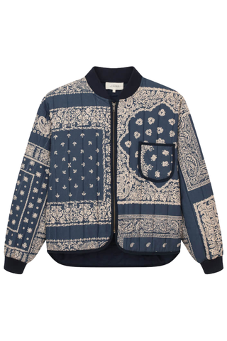 The Quilted Bomber Jacket | Navy Bandana Print