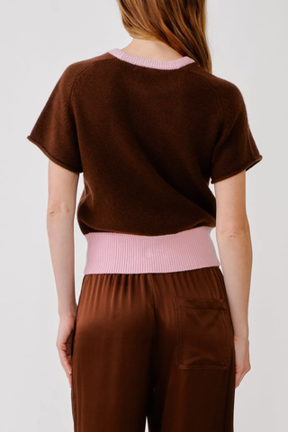 Jones Colorblock Saddle Raglan Short Sleeve Sweater | Cinnabar/Soft Pink