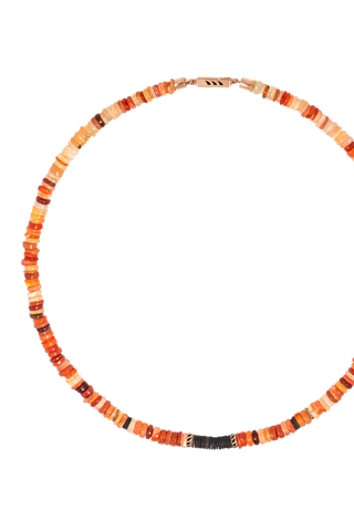 Fire Opal and Coco Shell Shark Fin Puka | 16in