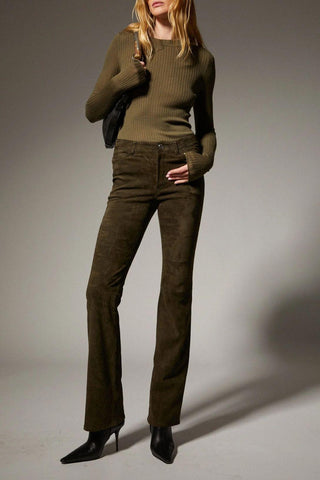 Suede 5 Pocket Micro Flare Pant | Loden